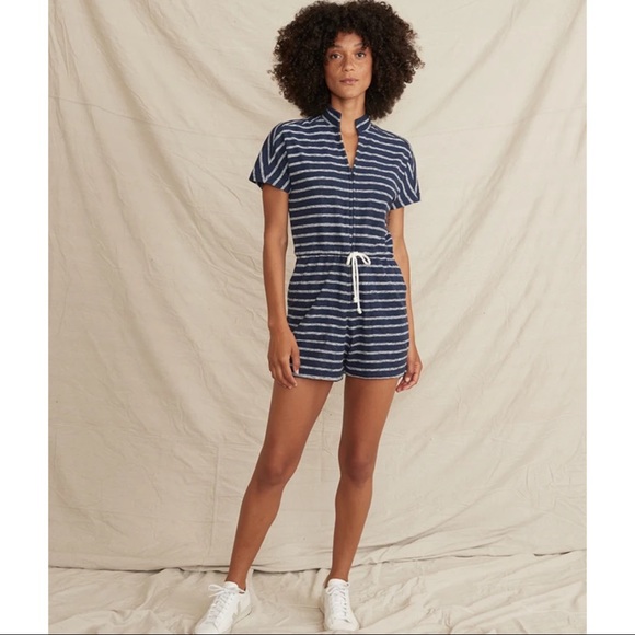 MARINE LAYER NWOT Navy Striped Terry Up Textured Nautical Romper - Picture 10 of 12